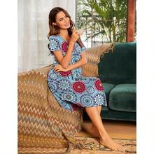 Sleep Shirts For Women Nightgown Short Sleeve House Dress Night Dress Womens Sleepwear - 藍色曼陀羅+小 - 查看 3