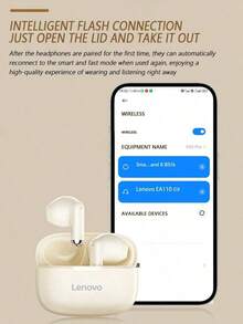 Lenovo EA110 Wireless Headset Bluetooth 5.4 Intelligent Touch Control Headphones Long Lasting Battery Life Support Android ISO - White - View 4