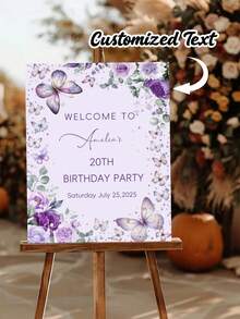 个性化优雅婚礼欢迎牌 - 可定制文字和姓名，花卉蝴蝶图案，薰衣草背景，适用于婚礼、新娘送礼会、生日派对入口装饰 - 安装简便，无需用电，经久耐用，室内/室外皆可使用，高品质印刷，耐候材料，是活动策划和家居装饰的理想之选。永恒的爱 - 彩色 - 查看 7