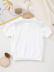 Baby Boy Casual Fitted Short Sleeve Polo Collar Knit Top, Summer