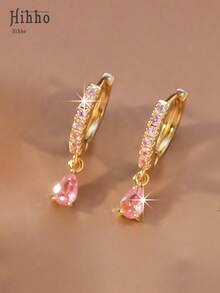 Hihho 铜锆石镀16k金厚度0.03μm简约泪珠形耳环耳坠