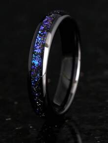 1枚4毫米星空系列星云太空黑色钨金戒指，男女通用结婚戒指，订婚或周年纪念礼物，送给丈夫或妻子 - 彩色 - 查看 29