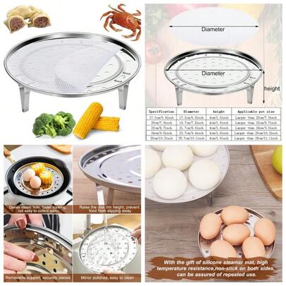 Stainless Steel Round Steamer Basket With Silicone Liners And Removable Stand For  Cooking Vegetables Dumplings Fish Seafood