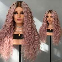 Ombre Pink With Dark Root Deep Wave 13x4x1 HD Lace Front Wigs Human Hair Glueless Wigs For Women Brazilian Kinky Curly T Part Lace Frontal Wig Natural Hairline 250 Density Pink Colored Pre Plucked With Baby Hair Natural Look Hairpiece Wig For Party Daily Use - 根根分明與漸層 - 查看 3