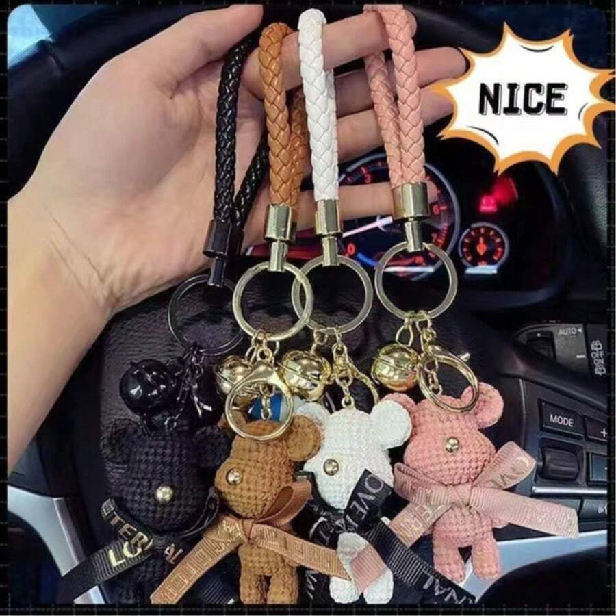 1 Piece/2 Pieces/3 Pieces Cartoon Resin Teddy Bear Keychain With Bell 3D Figurine Backpack Pendant Cartoon Teddy Bear Car Keychain Pendant Gift, Creative And Cute Keychain - Yarn Bear - View 1