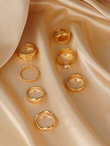 7pcs Elegant Rhinestone Encrusted Round Ring Set, Suitable For Women's Daily Dates, Party Attendance, Engagement, Wedding, Music Festival Stacking And Matching