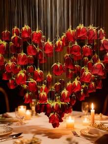 21件套红色玫瑰瀑布装饰套装，包含20朵人造玫瑰和1卷透明绳，适用于情人节、婚礼派对装饰、新娘送礼会、各种活动，营造优雅浪漫的氛围。耐用的人造花、塑料花、花卉背景、派对装饰和家居装饰。 - 彩色 - 查看 6