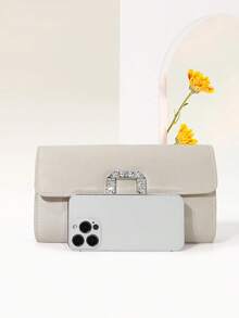 Bolso de noche de terciopelo color albaricoque con hebilla de cristales para mujer, bolso de mano para fiesta y boda