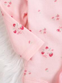 DILAVEL 3件套新生儿秋冬长袖连体衣套装，刺绣花卉图案，豹纹印花，圆领设计，适合户外穿着 - 淺粉色 - 查看 7