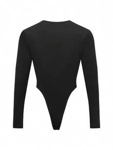 Men Lingerie Bodysuit Solid Color Long Sleeve Deep V-Neck Slim Fit Jumpsuit Underwear - 黑色 - 查看 4