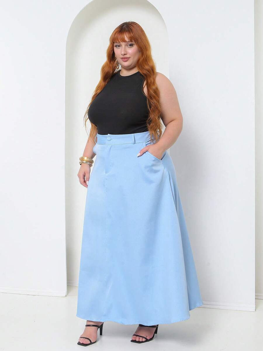 Plus Size Tailored Flared Skirt - Baby Blue - View 1