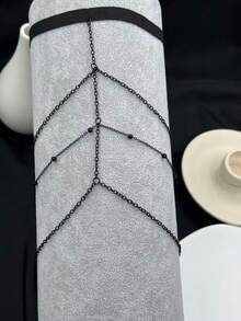 1 件装女士珍珠链流苏腿链，时尚个性化简约性感，适合派对、海滩、日常穿着、节日礼物 - 黑色 - 查看 6