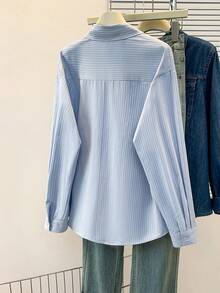 Women's Summer Striped Shirt With Funny Knight Water Print, Casual Blouse