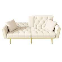 Folding Double Sofa Bed With Reclining Function, Three Reclining Positions, And A Cup Holder. Ideal For The Living Room, Bedroom, Home Theater, Or Guest Room. Upholstered In Beige Fabric. - Beige - View 6