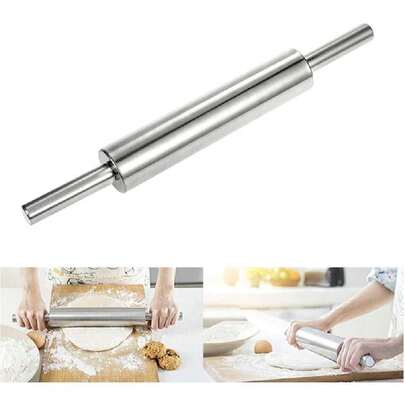 Rodillo de Acero Inoxidable Profesional, Rodillo de Masa de Acero Inoxidable, Rodillo de Masa Antiadherente para Hornear Galletas, Pasteles y Pizza (4#),32789978