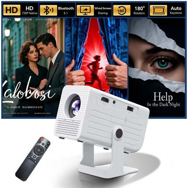 2025 Projector 4K HD Smart Bluetooth TV Home Cinema Mini Portable Mini Portable Projector 4K LED USB Bluetooth Home Theater Movie For Outdoor Camping, Manual Focus, For Movie Night, Halloween Christmas Gifts For Kids & Friends, Support Mirror Screen, Easy To Connect, Christmas, Thanksgiving