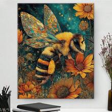 1pc Framed Canvas Print Wall Art, Bees And Flowers, Vintage Sunflower And Bee Pattern, Exquisite Aesthetic, Printed Canvas Decoration, Suitable For Office, Bedroom, Living Room, Bathroom, Home Decor, Framed And Ready To Hang. - Nhiều màu - Xem 2