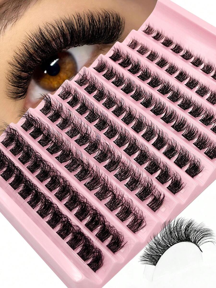 Asiteo 120pcs D-Curl Fluffy Cluster False Eyelashes 8-16mm Thin Individual Lashes, Natural Look, Fluffy Cluster Lashes For DIY Eyelash Extension, Suitable For Holidays, Halloween, Cosplay - D - 查看 1