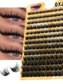 156 Pieces Of Clustered Individual False Eyelashes, Professionally Made, Natural Effect, D-Shaped Curl, Suitable For DIY Eyelash Extension For Glamorous Looks, Length 10-16mm, Natural Appearance Eyelash Clusters, Fluffy Clustered Eyelashes, DIY Eyelash Extension, Eyelash Clusters, Individual False Eyelashes, Eyelashes, False Eyelashes - C - Xem 3