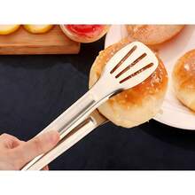1PC Metal Kitchen Tongs Stainless Steel - High Temp Resistant Cooking Grilling BBQ Tongs, Serving Tongs For Buffet Food Pasta Salad, Ice Toaster Grill Tongs - Silver - View 7