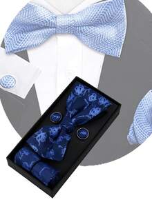 3 st/set herrfluga, manschettknappar, näsduk, presentask, formell kostym, affärsfest, exklusiv, fluga, manschettknappar, presentask - Multifärgad - Visa 2