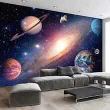 Murales de pared de tamaño personalizado, paisaje submarino de la isla del mundo, murales de pared autoadhesivos extraíbles de despegar y pegar, papel pintado fotográfico grande - Cielo estrellado del universo moderno - Ver 13