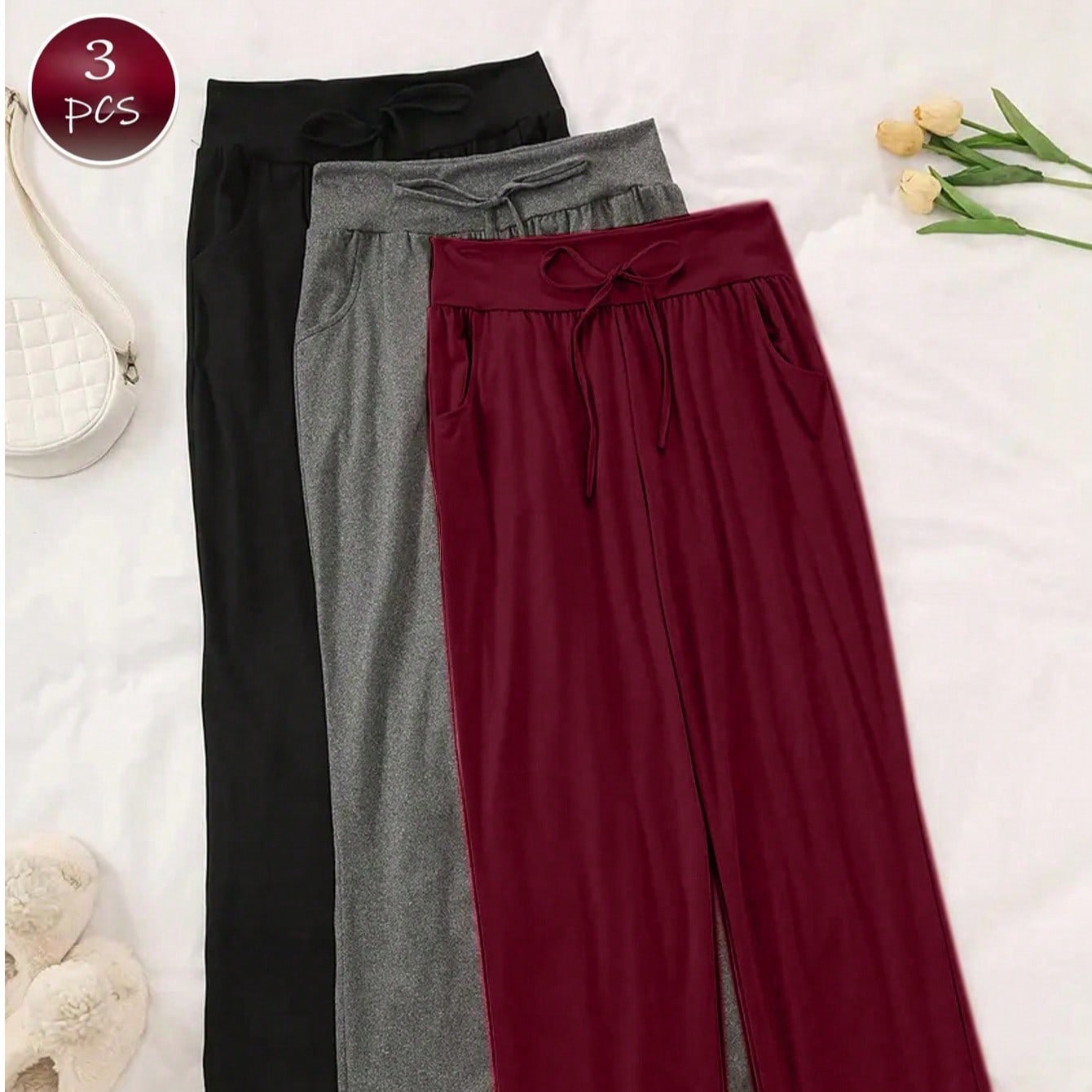Piezas Pantalones casuales deportivos cómodos para mujer de talla grande, con cintura elástica y lazo, ajuste holgado, ropa de otoño e invierno