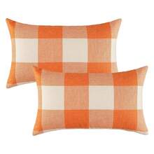 1 pieza Funda de cojín de lino a cuadros clásica, cojín decorativo para el hogar del sofá para la sala de estar, otoño/invierno - Naranja Quemada - Ver 10