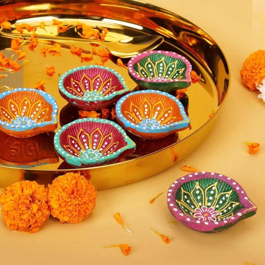 Diwali Diyas Clay Diya Diyas For Pooja With Cotton Wicks [24 Pcs] [ Mitti ]  Puja Oil Lamp Diwali Pooja Diwali Decoration For Home  Housewarming Return Gift Items Hashcart® - 6 - 查看 1