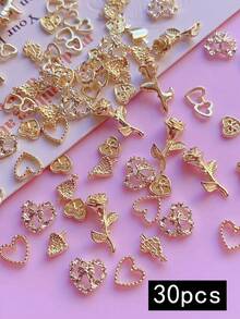 30/50 piezas de decoraciones para uñas de San Valentín, diseño de corazones y rosas de aleación, decoración de arte de uñas DIY, estilo Y2K y punk, accesorios para uñas, una variedad de estilos mezclados, accesorios utilizados para decorar las uñas