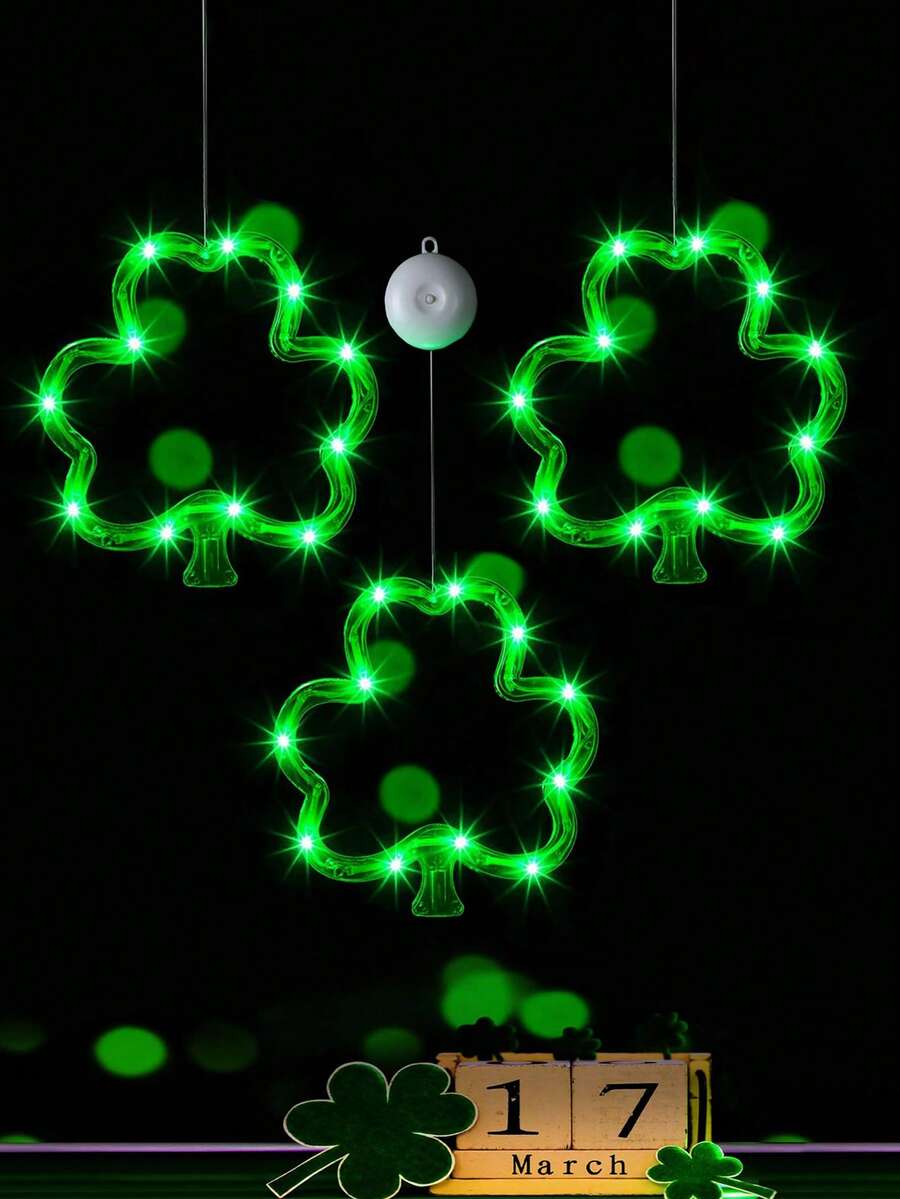 2个/1个圣帕特里克节装饰窗灯，11个LED四叶草窗灯，带吸盘，电池供电，四叶草装饰，适用于窗户、墙壁、卧室、室内和室外（经典款式）