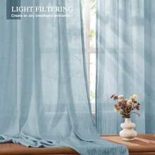 Elegant Blue Sheer Curtains 84 Inches Long For Bedroom Living Room Cotton Linen Textured Rod Pocket Crinkle Sheer Curtains Light Filtering Rustic Voile Window Drapes W52 X L84 In 2 Panels - Blue - View 2