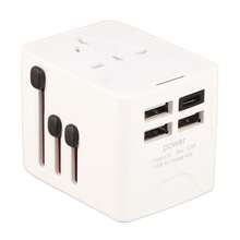 Adaptador De Viaje Internacional, Adaptador De Enchufe Internacional Universal, 3usb+Type-C, Adaptador Us A Europeo Para Italia, España, Francia, Alemania, Grecia - Blanco - Ver 1