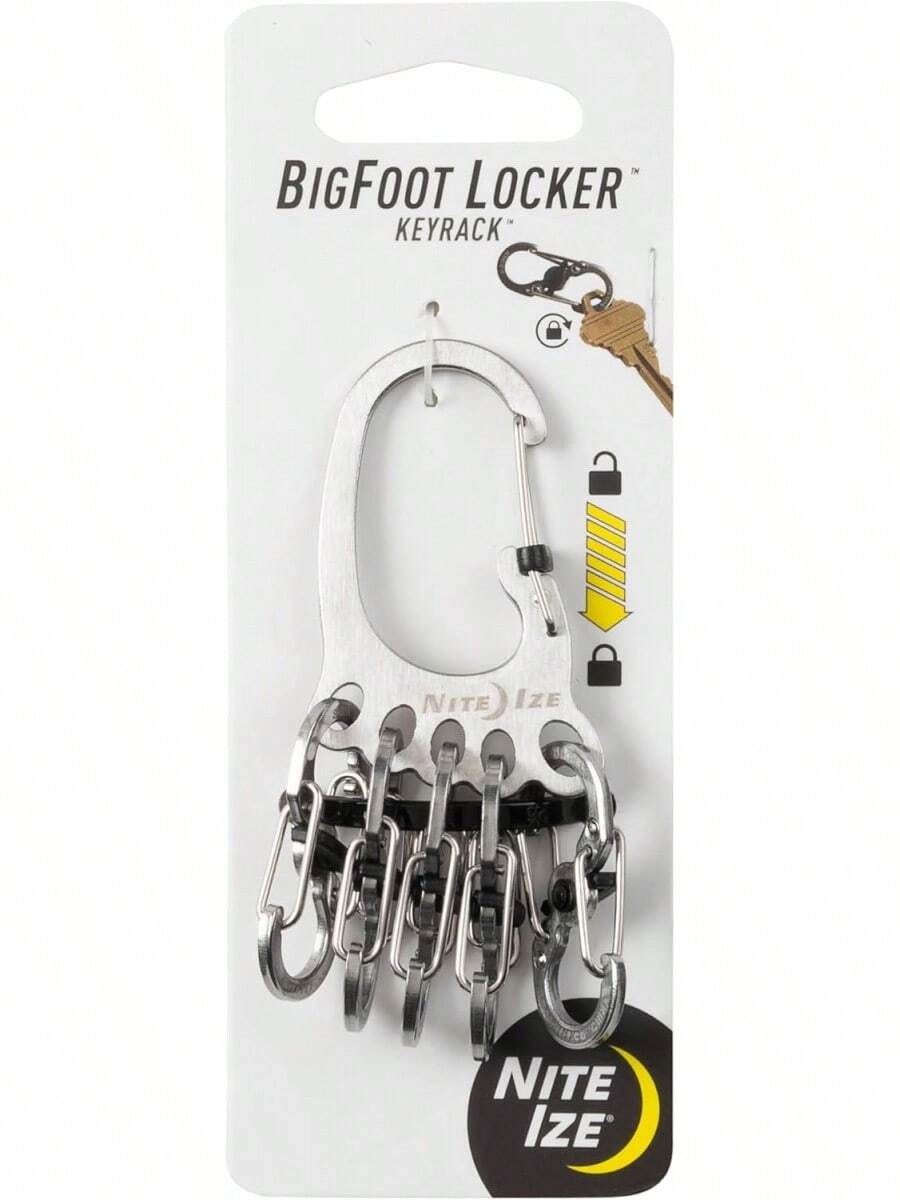 Nite Ize BigFoot Locker KeyRack - Llavero de mosquetón de acero inoxidable con 5 mosquetones de acero inoxidable en forma de S para sujetar las llaves por separado y de forma segura - Inoxidable - Ver 1