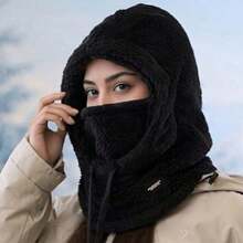Thick Plush Fleece Balaclava Winter Hood Hat, Windproof Warm Face Mask Neck Gaiter Combo For Ski Cycling Outdoor Sports - Black - View 2