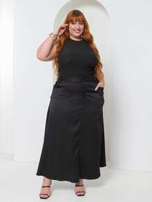 Plus Size Tailored Flared Skirt - Black - View 9