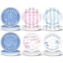 D60Pcs Last Toast On The Coast Bachelorette Party Plies Coastal Paper Plates Blue Beach Pool Cake Tableware Party Decorations For Birthday Baby Shower Wedding Favors For 60 Guest - 如圖 - 查看 1