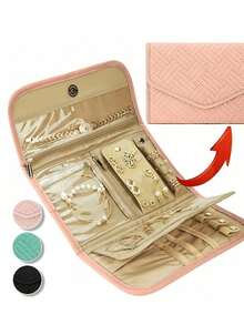 可折叠首饰收纳盒，旅行首饰收纳盒，实用旅行首饰收纳包，可折叠首饰卷，适用于旅行收纳戒指、项链、耳环等首饰，可作化妆包、防水旅行首饰袋、便携式首饰收纳盒，必备旅行配件，返校季必备 - 彩色 - 查看 2