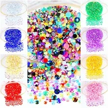 2MM-6MM, 5 Sizes Mix, 2000pcs/Pack, Jelly Candy AB Colors Glue On Round Flatback Rhinestones Gems Beads DIY Stones Diamond Design Accessories Glitter Manicure Decal Decorations For Phone Cover,Clothes,Bag,Shoes, Handicraft Products.