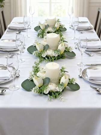 1 Piece Green Eucalyptus Leaf Wreath Artificial Eucalyptus Wreath Fake Daisy Spring And Summer Wreath For Front Door Wall Window Holiday Porch Farmhouse Patio Garden Decoration,Valentine's Day Decoration,New Year Decoration