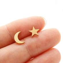 1 Pair Fashionable Stainless Steel Moon Star Earrings, A Simple And Individual Accessory, Suitable For Both Parties And Daily Wear - GED155 - View 8