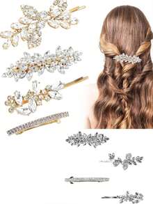 Set da 4 fermagli per capelli eleganti e alla moda per donne, accessori per capelli da festa/compleanno/matrimonio, fermagli per capelli da principessa, fascia per capelli in lega di zinco con design a lettere impreziosite da cristalli brillanti, materiale leggero per un comfort ottimale, per esaltare l'atmosfera romantica e nobile della cerimonia di matrimonio - Set di fermagli per capelli 012 - Visualizzare 1