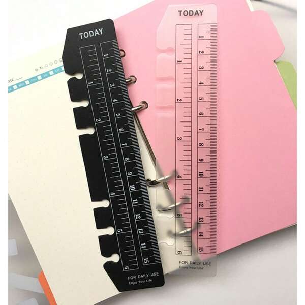 Black/Clear Plastic Bookmark Pouch With Page Finder And Ruler, Fits A6 Size 6-Ring Binder Notebook,Rulers