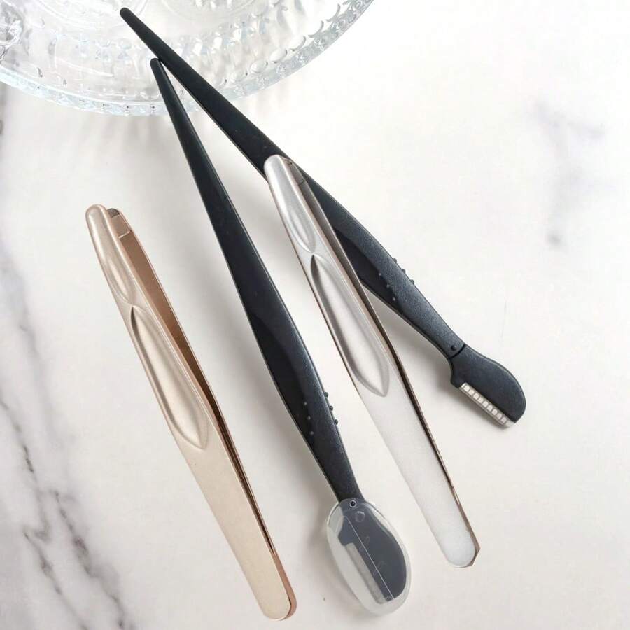 1/3pcs Stainless Steel Precision Eyebrow Tweezers, Eyebrow Trimmer With Protective Net, Washable & Reusable, Suitable For Bedroom And Bathroom - Multicolor - View 1