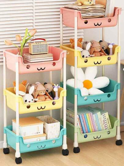 1pc Macaroon Color Utility Cart, Plastic Multi-Tier Rolling Storage Rack With Smooth Wheels, Portable Mobile Organizer Trolley For Bedroom Living Room Kids Room Bathroom Kitchen Office, Cute Cartoon Pastel Organizer Shelf With Removable Baskets, Space-Saving Compact Modular Design For Toy Books Makeup Supplies Craft Stationery, Gift-Ready Home Decor Accent For Halloween Thanksgiving Christmas Parties And Everyday Use