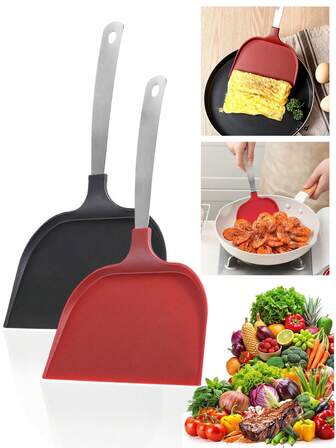 1个不锈钢柄硅胶铲，多功能烹饪铲，耐热厨房翻铲，不粘硅胶锅铲，披萨铲，煎蛋铲，煎饼铲，牛排铲，厨房烹饪工具，可机洗，适用于煎炸、煎饼、玉米饼、翻炒等。