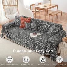 Large Sofa Cover Chenille Couch Cover 2 Cushion Couch, Modern Beige Khaki Striped Washable Sectional Sofa Protector With Tassel 71X118, Sofa Covers 2025 - 9# Boho Geometry Black - View 9