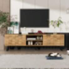 Modern TV Cabinet With 2 Doors And 2 Open Compartments – 160.5 X 35.5 X 45 Cm - Natural Oak - 查看 3