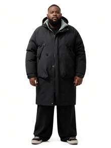 Áo khoác mùa đông dày dặn, tay dài, cỡ lớn dành cho nam, áo khoác dài đến khuỷu tay, thích hợp cho mùa thu/đông. - màu đen - Xem 5