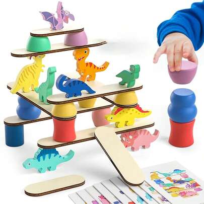 Tendencia29pc Juguete De Equilibrio Dinosaurios, Juguetes Educativos Para NiñOs De 2 A 4 AñOs, Juguetes Montessori Para Apilar, Con 15pc Tarjetas Educativas, Regalos Para DíA Del NiñO, Navidad, PascuaCalidad premium